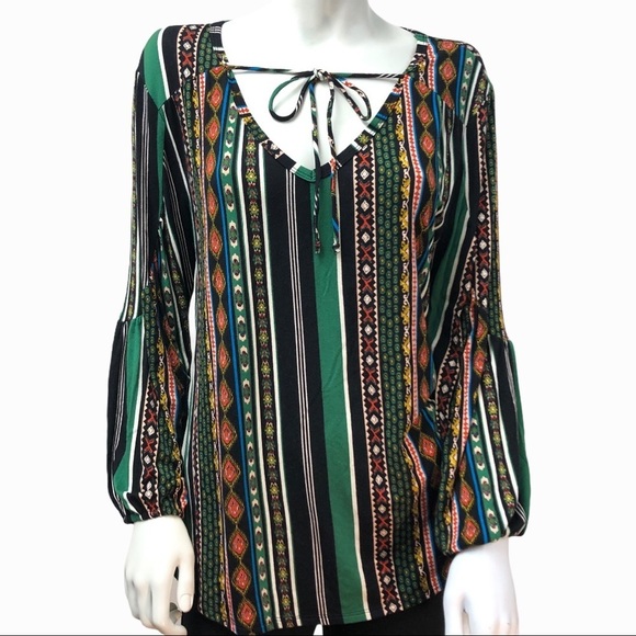 5/$20 Hummingbird‎ multi-print stripe blouse - Picture 1 of 7